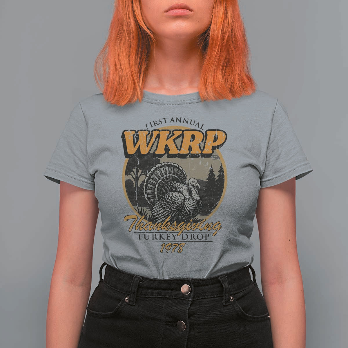 Retro WKRP Thanksgiving Turkey Drop 1978 T Shirt For Women Distressed Vintage Holiday - Wonder Print Shop