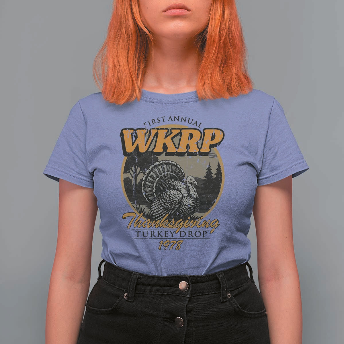 Retro WKRP Thanksgiving Turkey Drop 1978 T Shirt For Women Distressed Vintage Holiday - Wonder Print Shop
