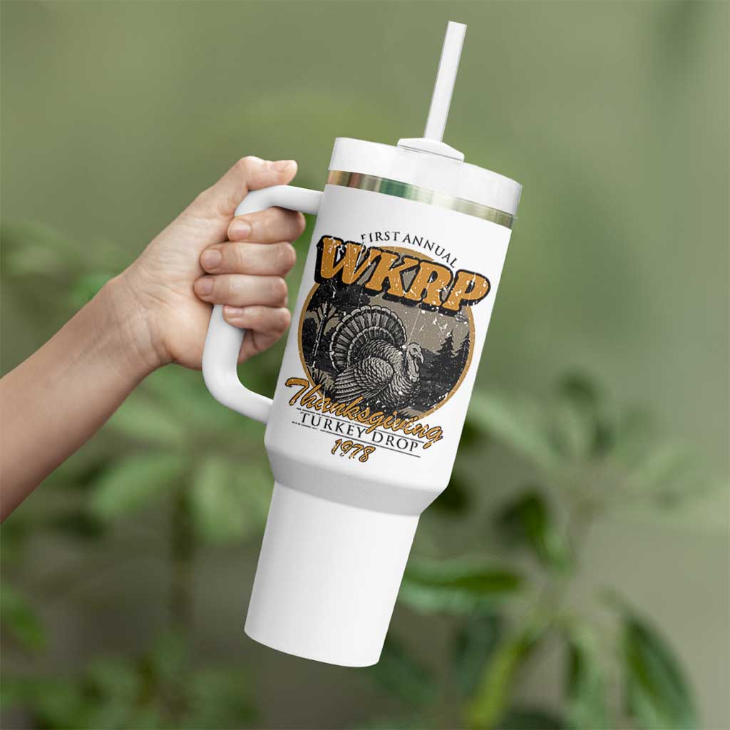 Retro WKRP Thanksgiving Turkey Drop 1978 Tumbler With Handle Distressed Vintage Holiday - Wonder Print Shop