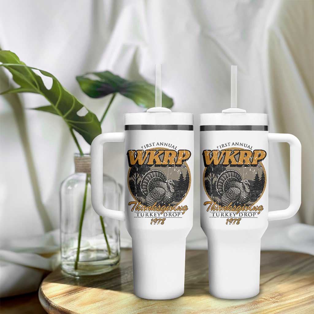 Retro WKRP Thanksgiving Turkey Drop 1978 Tumbler With Handle Distressed Vintage Holiday - Wonder Print Shop