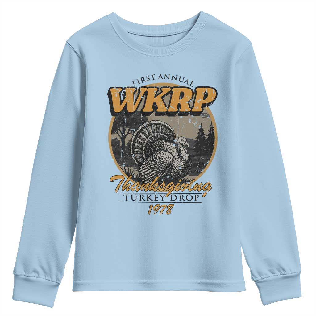 Retro WKRP Thanksgiving Turkey Drop 1978 Youth Sweatshirt Distressed Vintage Holiday - Wonder Print Shop