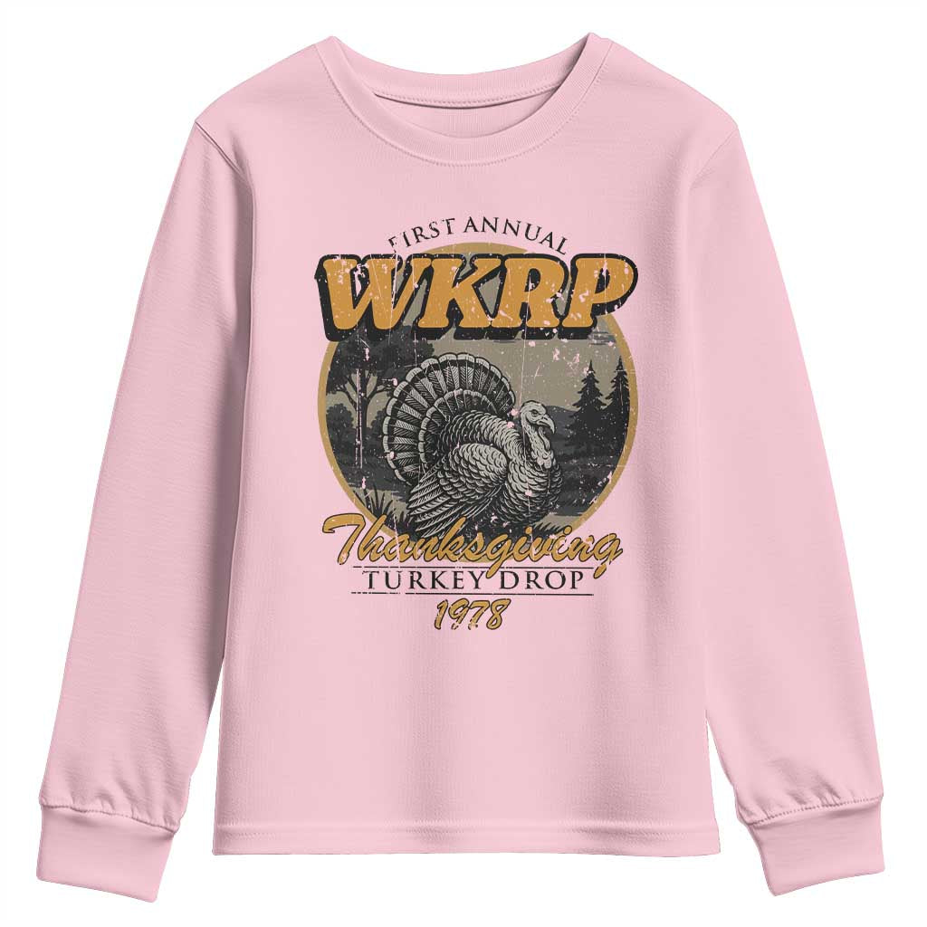 Retro WKRP Thanksgiving Turkey Drop 1978 Youth Sweatshirt Distressed Vintage Holiday - Wonder Print Shop