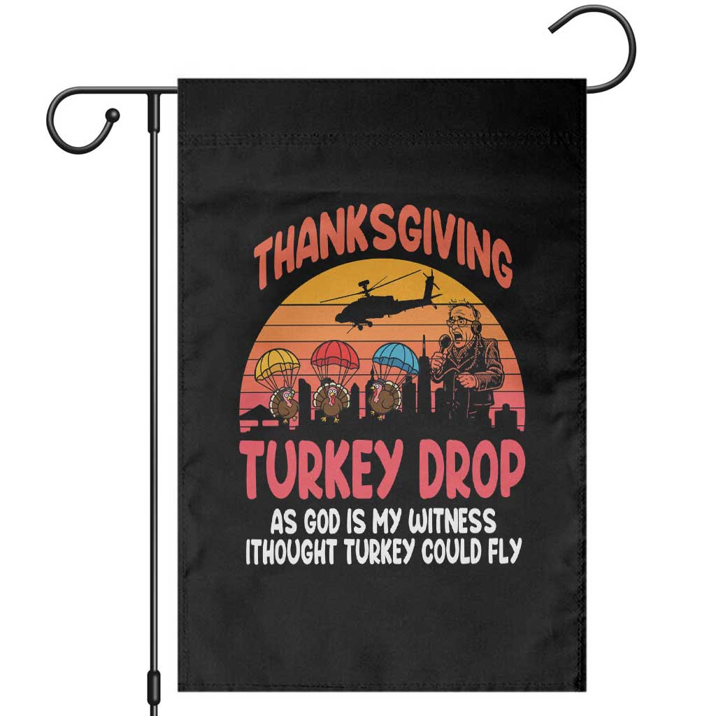 Retro Thanksgiving Turkey Drop Garden Flag Parachuting Turkeys Funny 70s Parody - Wonder Print Shop