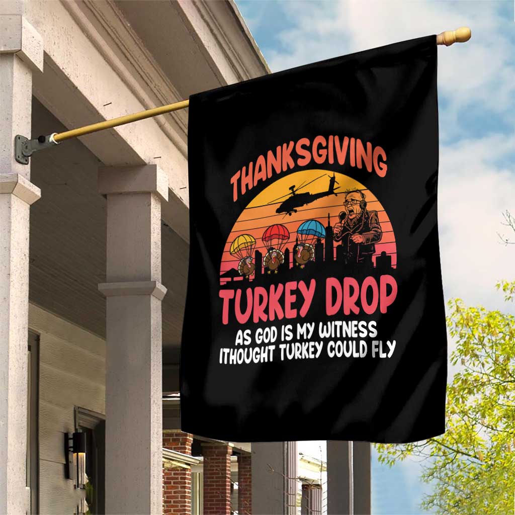 Retro Thanksgiving Turkey Drop Garden Flag Parachuting Turkeys Funny 70s Parody - Wonder Print Shop