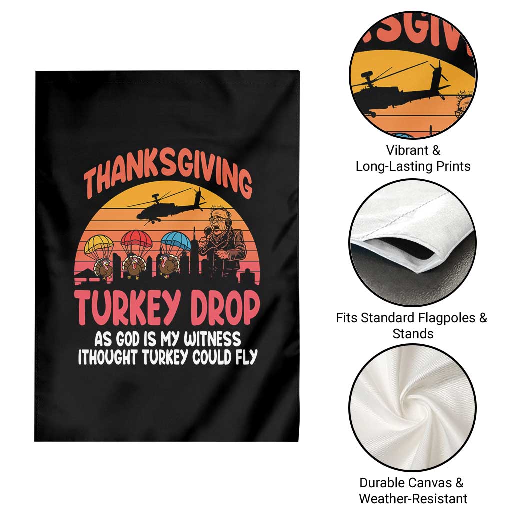 Retro Thanksgiving Turkey Drop Garden Flag Parachuting Turkeys Funny 70s Parody - Wonder Print Shop