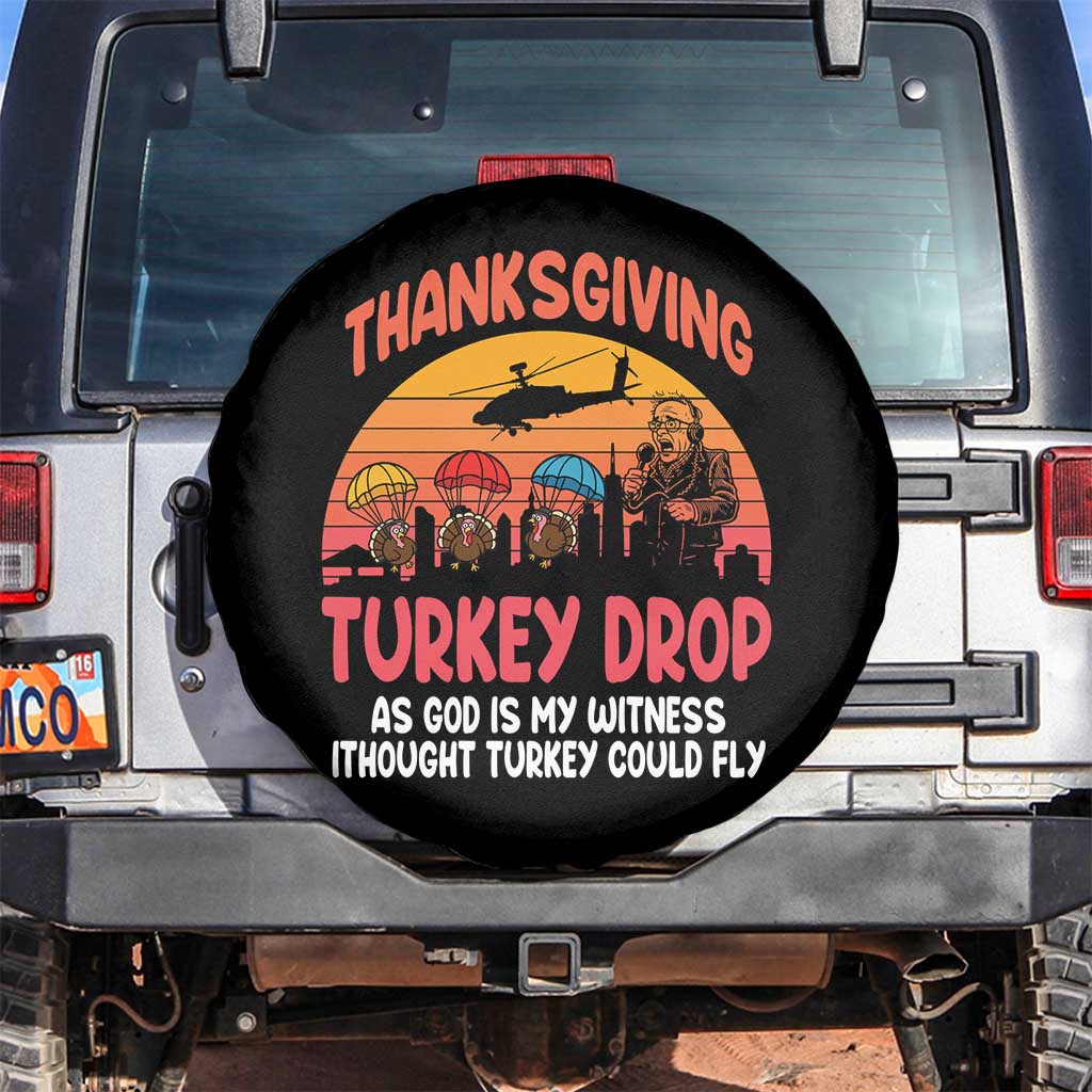 Retro Thanksgiving Turkey Drop Spare Tire Cover Parachuting Turkeys Funny 70s Parody - Wonder Print Shop