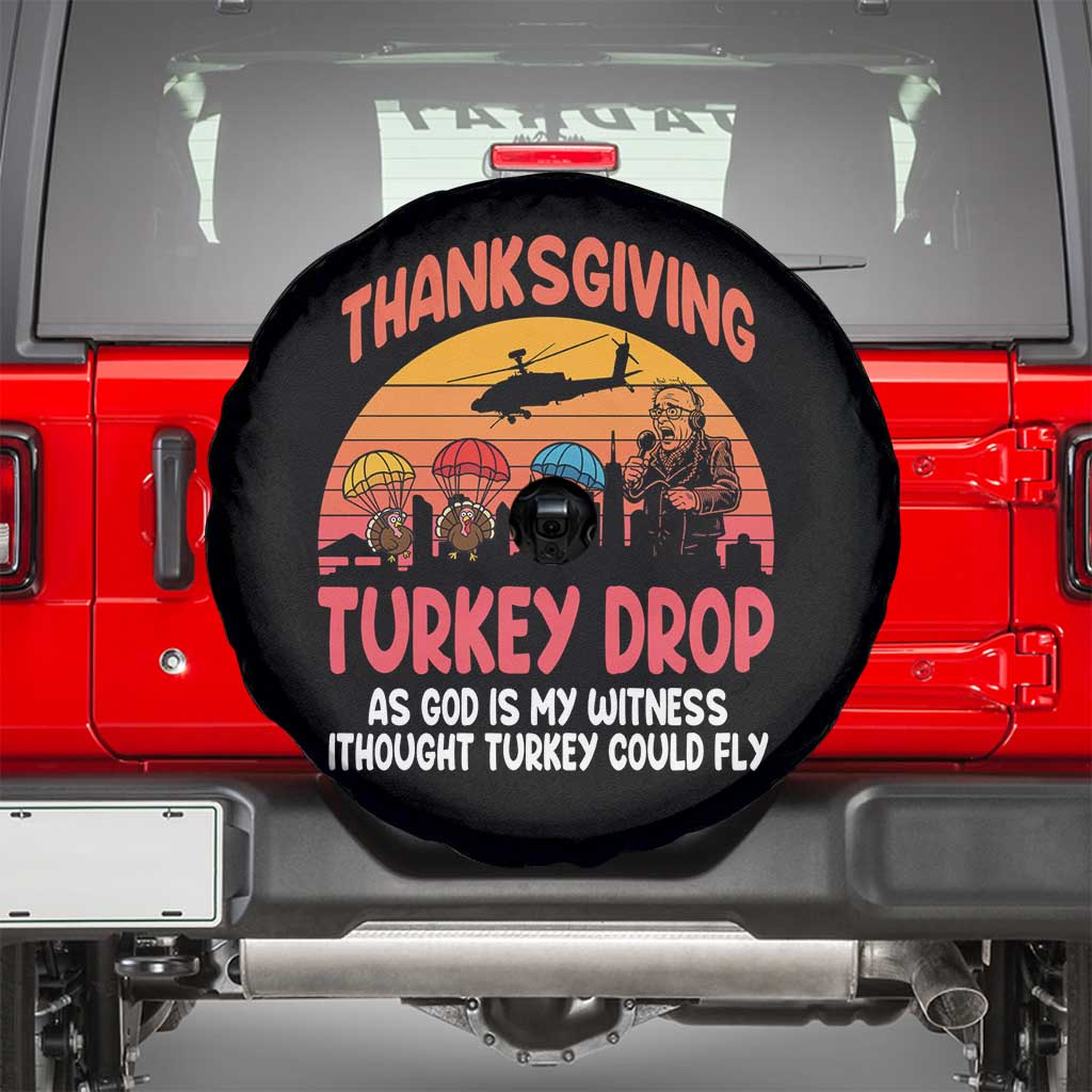 Retro Thanksgiving Turkey Drop Spare Tire Cover Parachuting Turkeys Funny 70s Parody - Wonder Print Shop