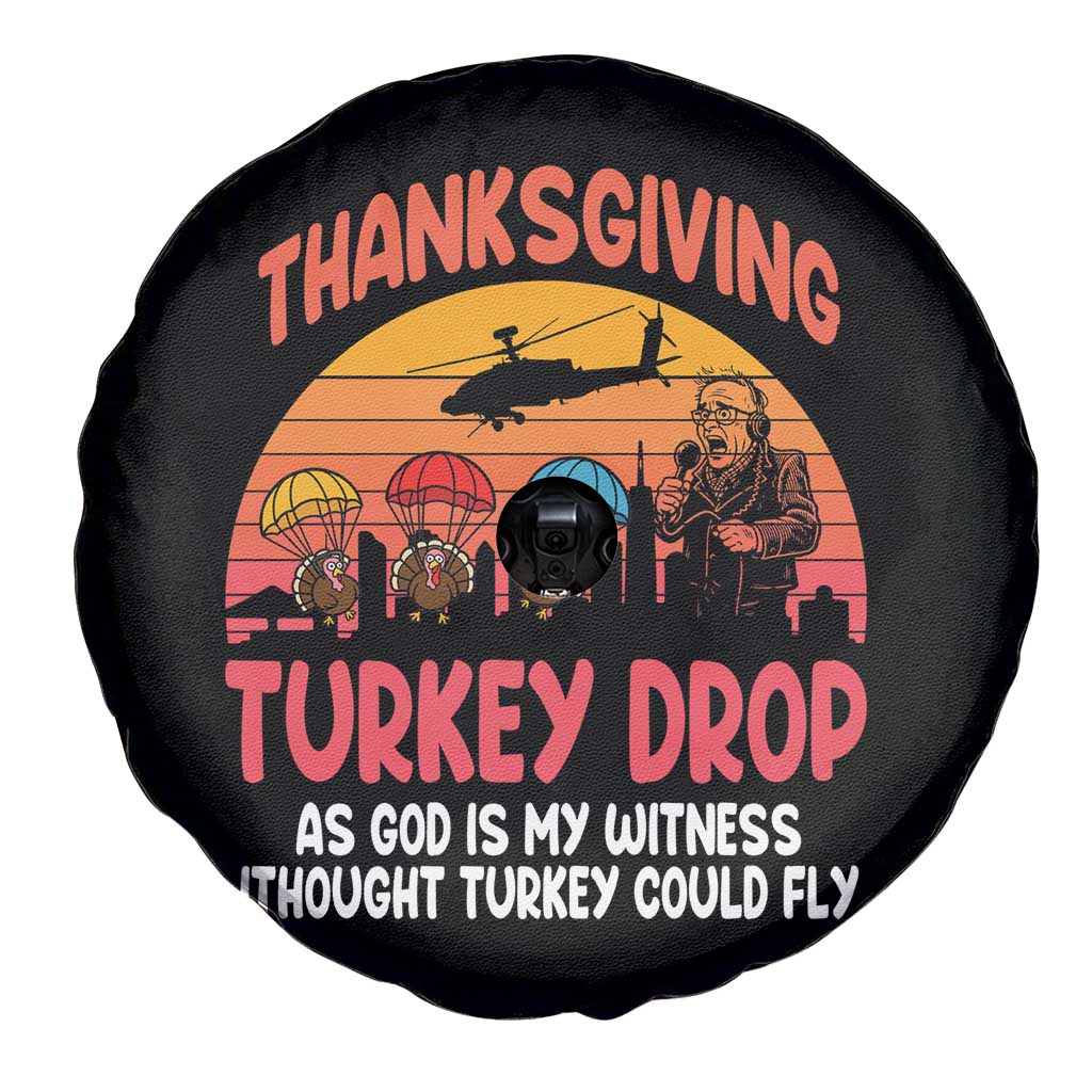 Retro Thanksgiving Turkey Drop Spare Tire Cover Parachuting Turkeys Funny 70s Parody - Wonder Print Shop