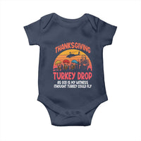 Retro Thanksgiving Turkey Drop Baby Onesie Parachuting Turkeys Funny 70s Parody - Wonder Print Shop