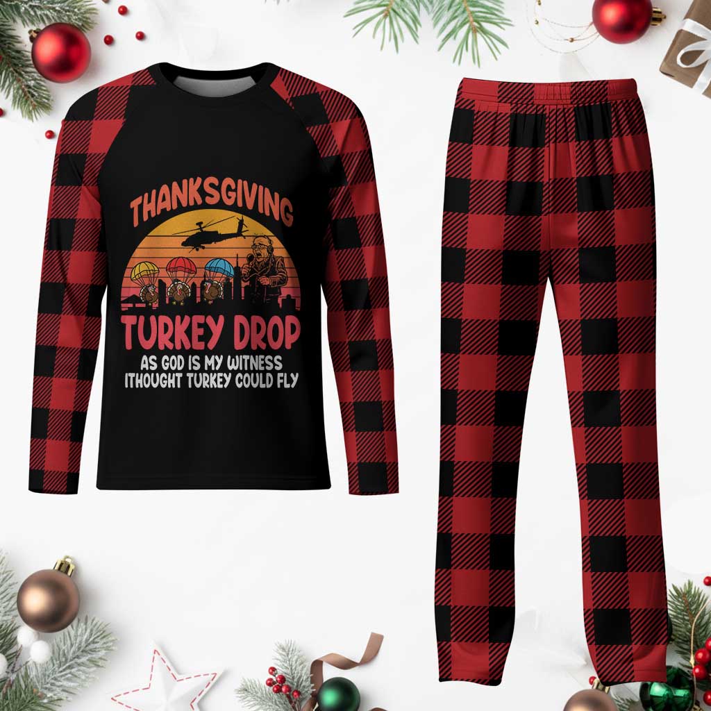 Retro Thanksgiving Turkey Drop Plaid Pajama Set Parachuting Turkeys Funny 70s Parody - Wonder Print Shop