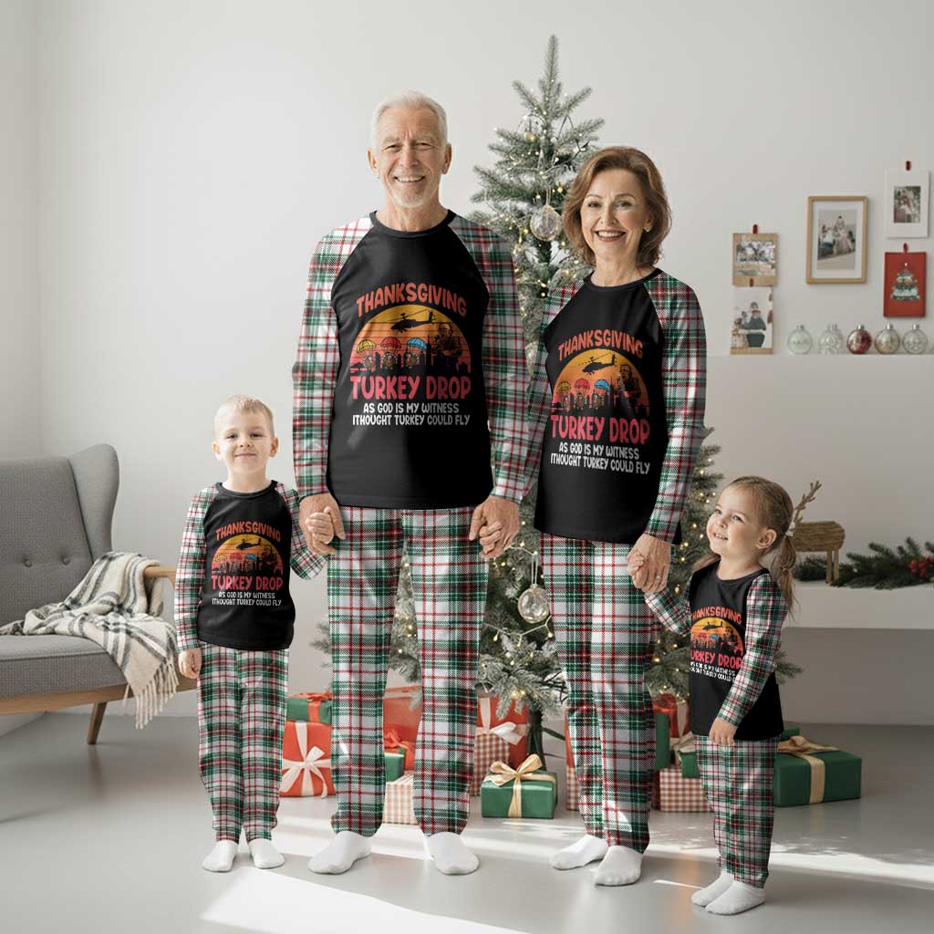 Retro Thanksgiving Turkey Drop Plaid Pajama Set Parachuting Turkeys Funny 70s Parody - Wonder Print Shop