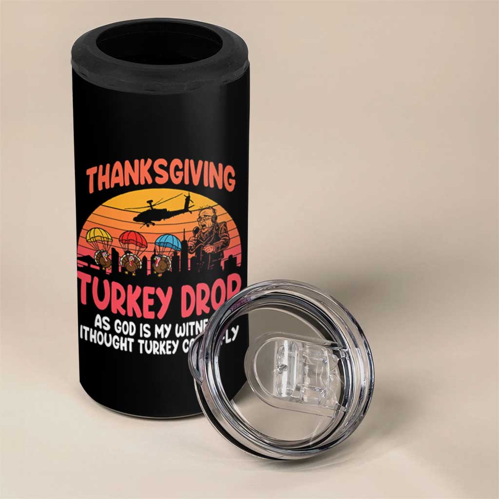 Retro Thanksgiving Turkey Drop 4 in 1 Can Cooler Tumbler Parachuting Turkeys Funny 70s Parody - Wonder Print Shop