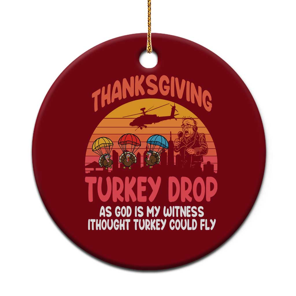 Retro Thanksgiving Turkey Drop Ceramic Ornament Parachuting Turkeys Funny 70s Parody - Wonder Print Shop