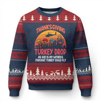 Retro Thanksgiving Turkey Drop Ugly Christmas Sweater Parachuting Turkeys Funny 70s Parody - Wonder Print Shop