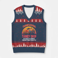 Retro Thanksgiving Turkey Drop V-Neck Knit Sweater Vest Parachuting Turkeys Funny 70s Parody - Wonder Print Shop