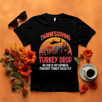Retro Thanksgiving Turkey Drop T Shirt Parachuting Turkeys Funny 70s Parody - Wonder Print Shop