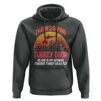 Retro Thanksgiving Turkey Drop Hoodie Parachuting Turkeys Funny 70s Parody - Wonder Print Shop