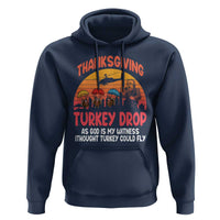 Retro Thanksgiving Turkey Drop Hoodie Parachuting Turkeys Funny 70s Parody - Wonder Print Shop