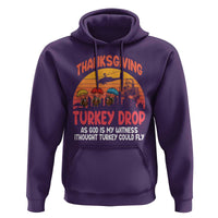 Retro Thanksgiving Turkey Drop Hoodie Parachuting Turkeys Funny 70s Parody - Wonder Print Shop