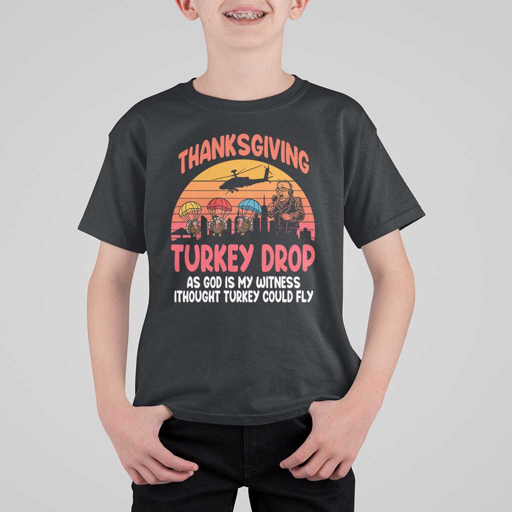 Retro Thanksgiving Turkey Drop T Shirt For Kid Parachuting Turkeys Funny 70s Parody - Wonder Print Shop