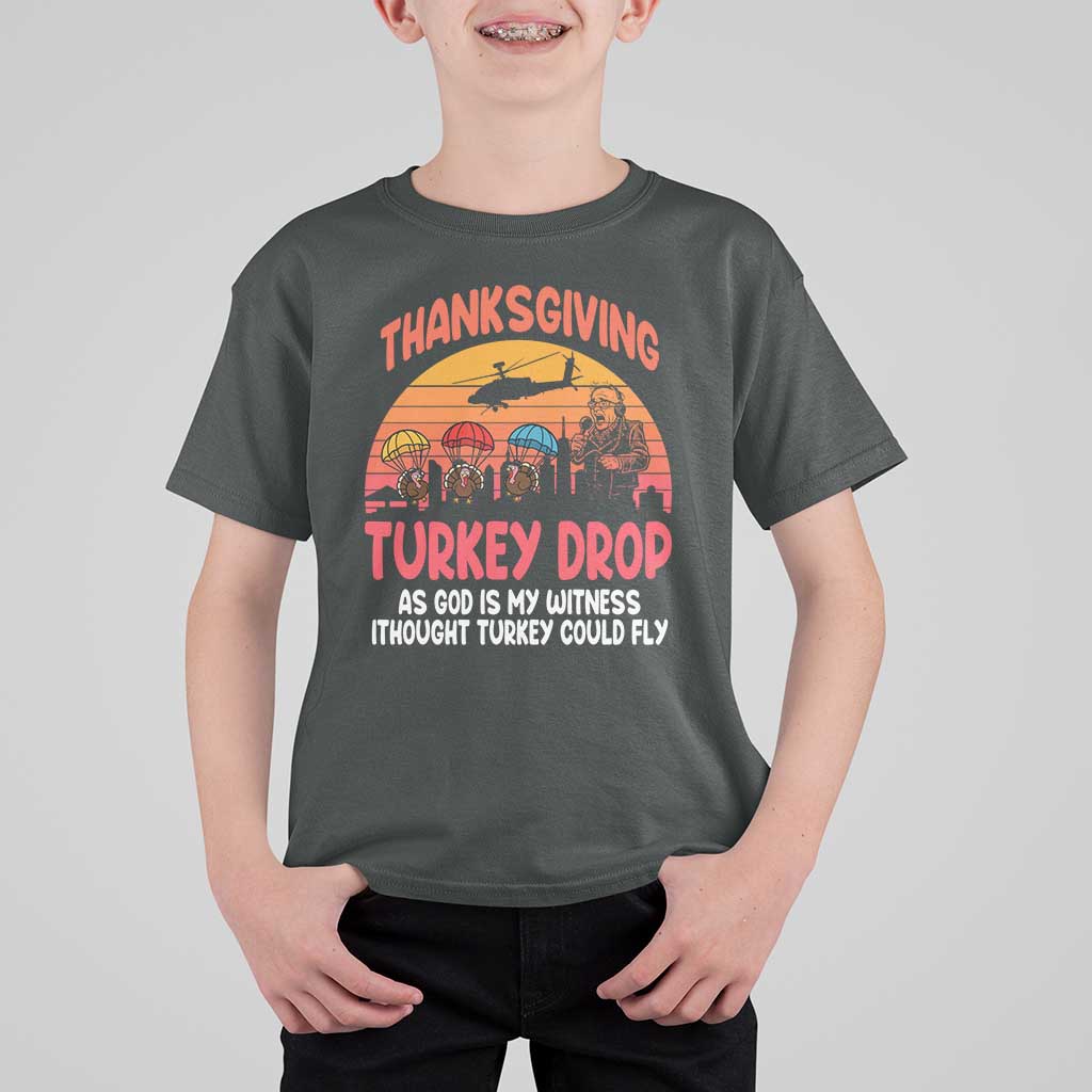 Retro Thanksgiving Turkey Drop T Shirt For Kid Parachuting Turkeys Funny 70s Parody - Wonder Print Shop