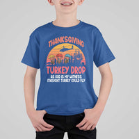 Retro Thanksgiving Turkey Drop T Shirt For Kid Parachuting Turkeys Funny 70s Parody - Wonder Print Shop