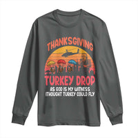 Retro Thanksgiving Turkey Drop Long Sleeve Shirt Parachuting Turkeys Funny 70s Parody - Wonder Print Shop