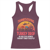 Retro Thanksgiving Turkey Drop Racerback Tank Top Parachuting Turkeys Funny 70s Parody - Wonder Print Shop