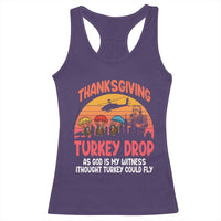 Retro Thanksgiving Turkey Drop Racerback Tank Top Parachuting Turkeys Funny 70s Parody - Wonder Print Shop