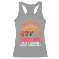 Retro Thanksgiving Turkey Drop Racerback Tank Top Parachuting Turkeys Funny 70s Parody - Wonder Print Shop