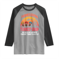Retro Thanksgiving Turkey Drop Raglan Shirt Parachuting Turkeys Funny 70s Parody - Wonder Print Shop