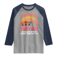Retro Thanksgiving Turkey Drop Raglan Shirt Parachuting Turkeys Funny 70s Parody - Wonder Print Shop