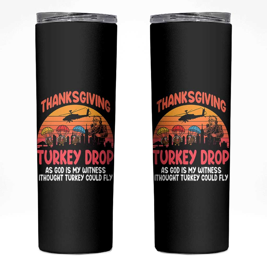 Retro Thanksgiving Turkey Drop Skinny Tumbler Parachuting Turkeys Funny 70s Parody - Wonder Print Shop