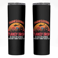 Retro Thanksgiving Turkey Drop Skinny Tumbler Parachuting Turkeys Funny 70s Parody - Wonder Print Shop