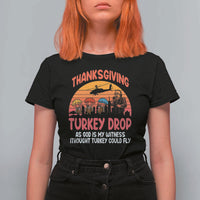 Retro Thanksgiving Turkey Drop T Shirt For Women Parachuting Turkeys Funny 70s Parody - Wonder Print Shop