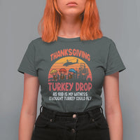 Retro Thanksgiving Turkey Drop T Shirt For Women Parachuting Turkeys Funny 70s Parody - Wonder Print Shop