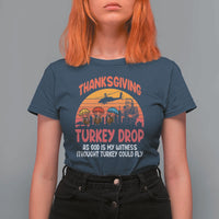Retro Thanksgiving Turkey Drop T Shirt For Women Parachuting Turkeys Funny 70s Parody - Wonder Print Shop