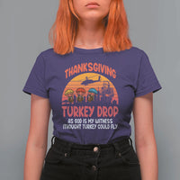 Retro Thanksgiving Turkey Drop T Shirt For Women Parachuting Turkeys Funny 70s Parody - Wonder Print Shop