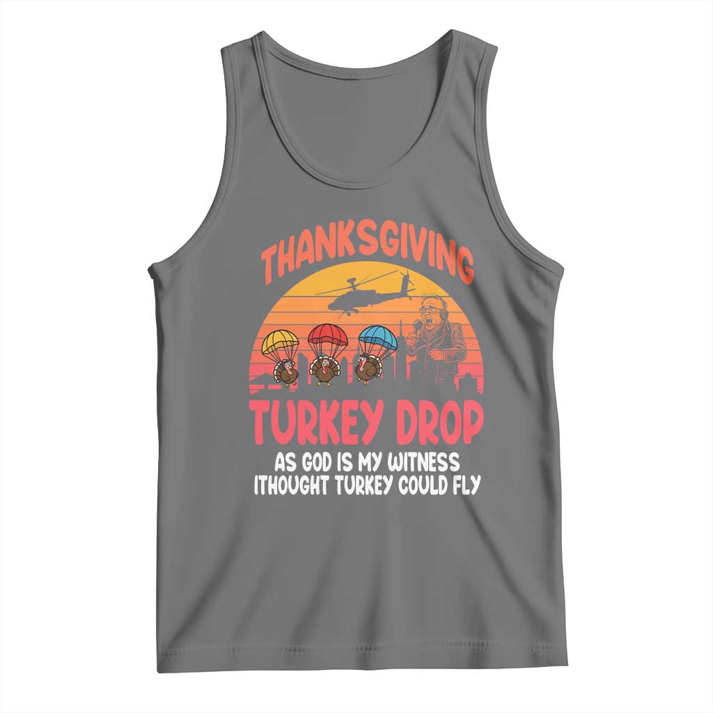Retro Thanksgiving Turkey Drop Tank Top Parachuting Turkeys Funny 70s Parody - Wonder Print Shop