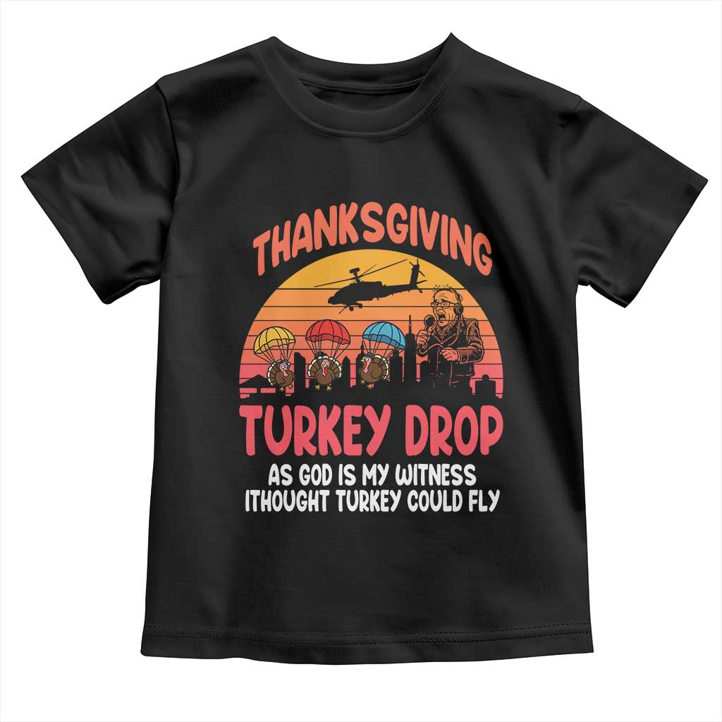Retro Thanksgiving Turkey Drop Toddler T Shirt Parachuting Turkeys Funny 70s Parody - Wonder Print Shop