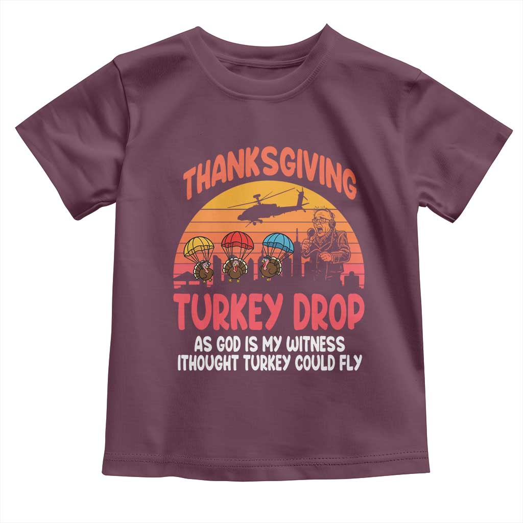 Retro Thanksgiving Turkey Drop Toddler T Shirt Parachuting Turkeys Funny 70s Parody - Wonder Print Shop