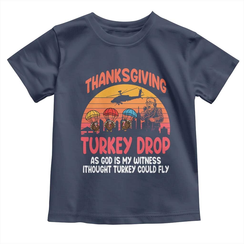 Retro Thanksgiving Turkey Drop Toddler T Shirt Parachuting Turkeys Funny 70s Parody - Wonder Print Shop