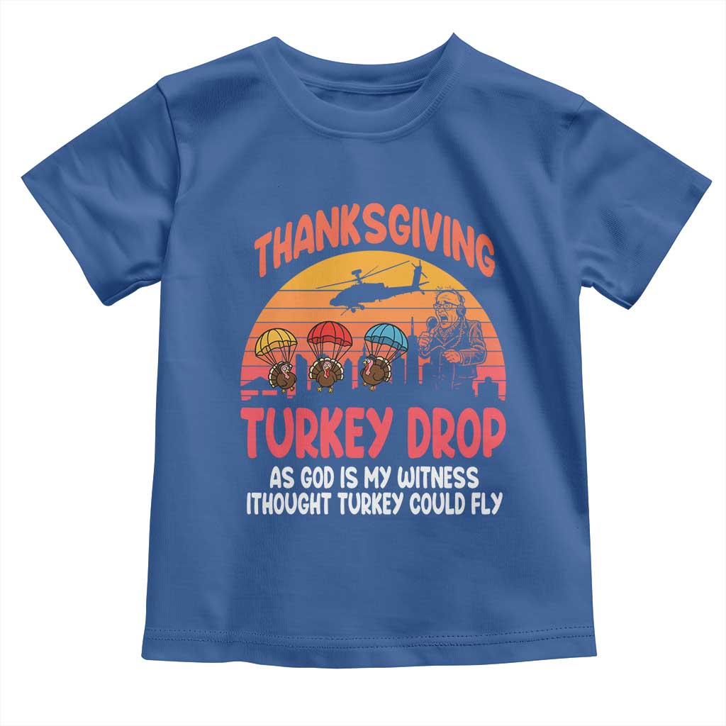 Retro Thanksgiving Turkey Drop Toddler T Shirt Parachuting Turkeys Funny 70s Parody - Wonder Print Shop