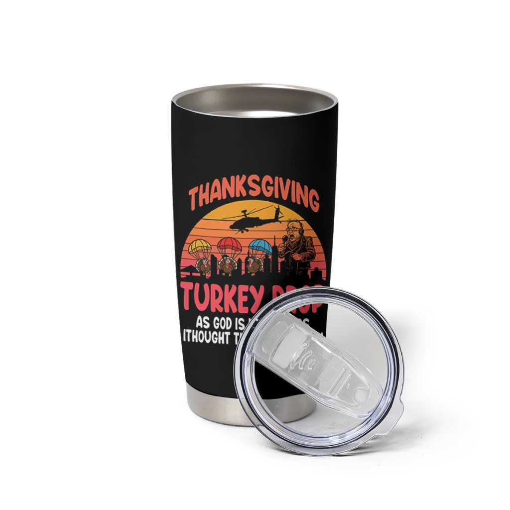 Retro Thanksgiving Turkey Drop Tumbler Cup Parachuting Turkeys Funny 70s Parody - Wonder Print Shop
