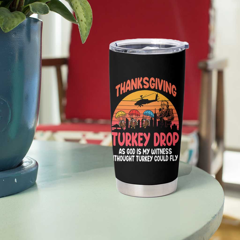 Retro Thanksgiving Turkey Drop Tumbler Cup Parachuting Turkeys Funny 70s Parody - Wonder Print Shop
