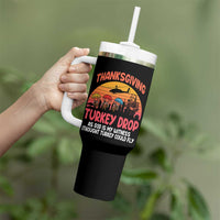 Retro Thanksgiving Turkey Drop Tumbler With Handle Parachuting Turkeys Funny 70s Parody - Wonder Print Shop