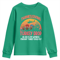 Retro Thanksgiving Turkey Drop Youth Sweatshirt Parachuting Turkeys Funny 70s Parody - Wonder Print Shop