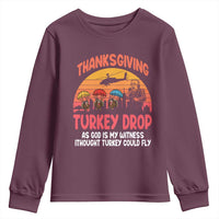 Retro Thanksgiving Turkey Drop Youth Sweatshirt Parachuting Turkeys Funny 70s Parody - Wonder Print Shop