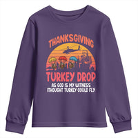 Retro Thanksgiving Turkey Drop Youth Sweatshirt Parachuting Turkeys Funny 70s Parody - Wonder Print Shop