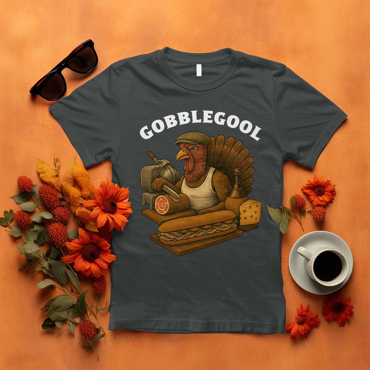 Gobblegool Funny Thanksgiving T Shirt Italian Turkey Deli Humor Sub Sandwich - Wonder Print Shop